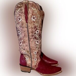 Floral Embroidered Ostrich Leather Boots